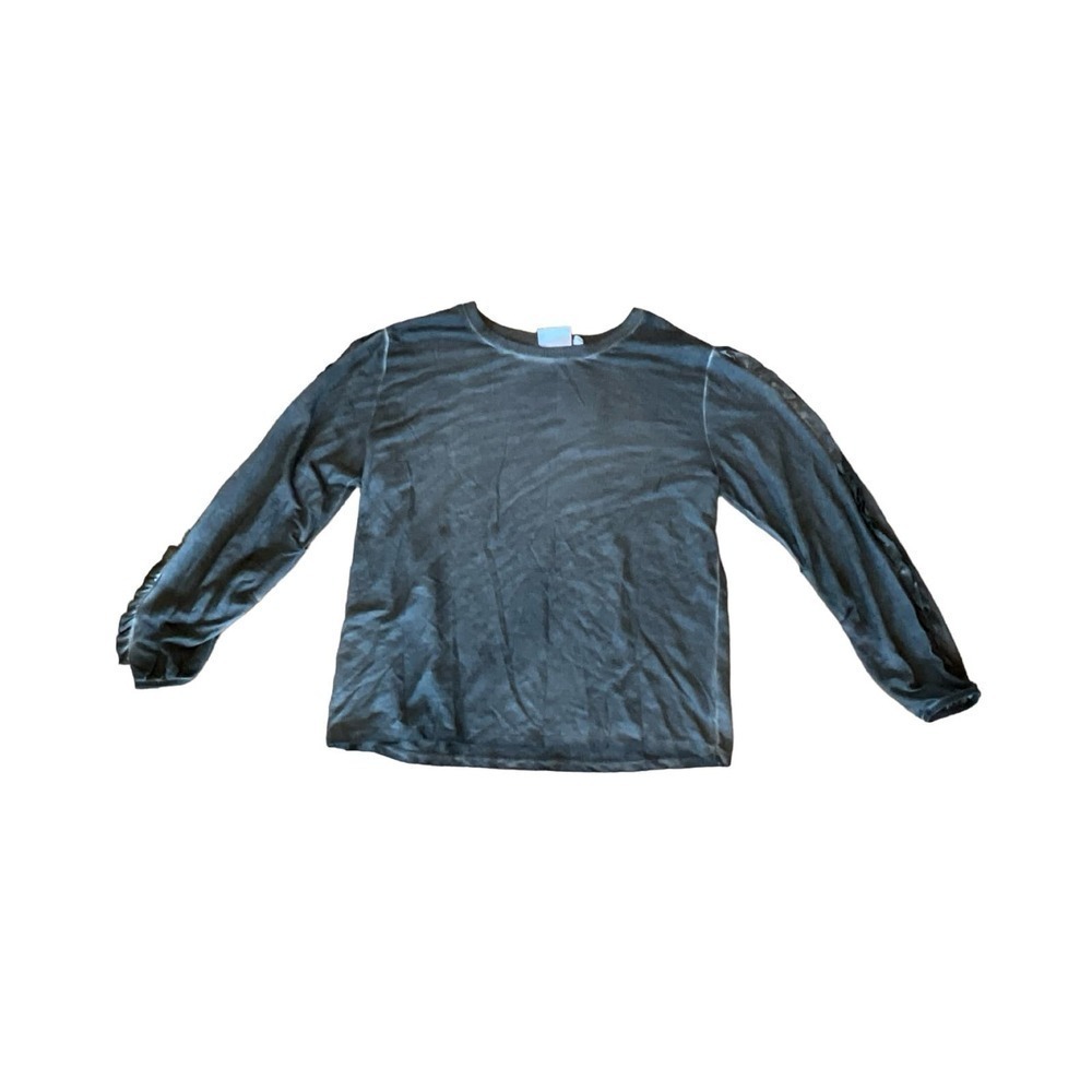 Dantelle T-shirt Top Women's Size L Gray Ruffle Long Sleeve Crew Neck Pullover